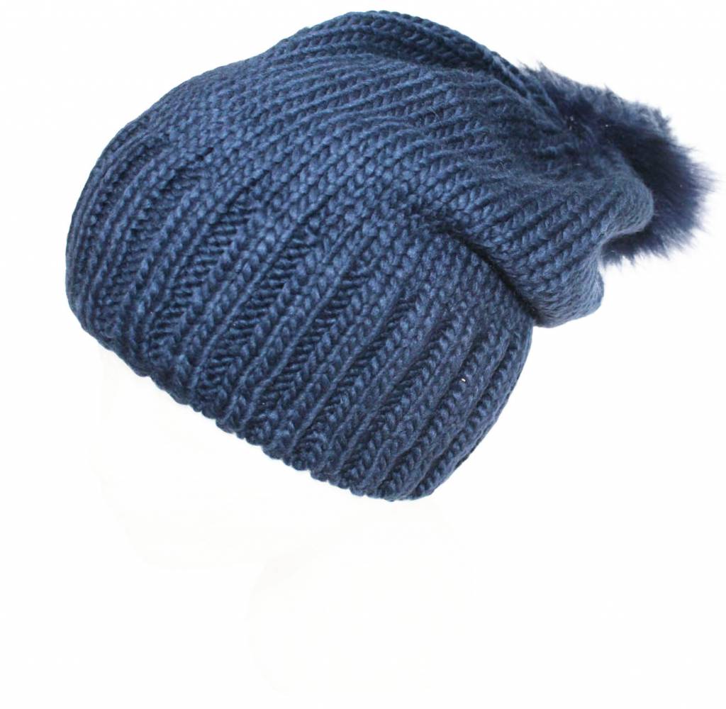 Gebreide Pomponmuts Navy Blauw Gebreide Pomponmuts Navy Blauw