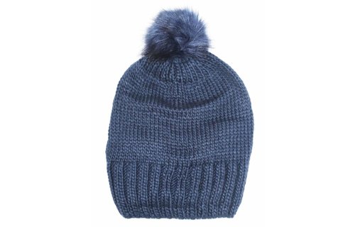 Gebreide Pomponmuts Navy Blauw Gebreide Pomponmuts Navy Blauw