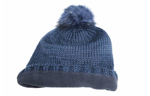 Gebreide Pomponmuts Navy Blauw Gebreide Pomponmuts Navy Blauw