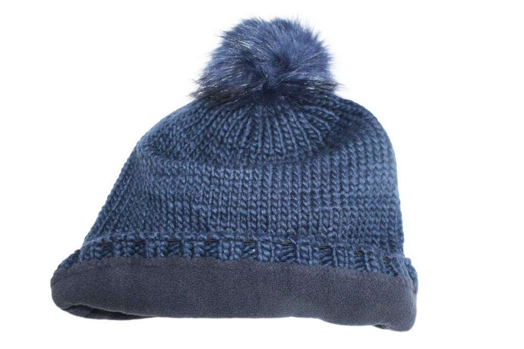 Gebreide Pomponmuts Navy Blauw Gebreide Pomponmuts Navy Blauw
