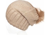 Gebreide Pomponmuts Beige
