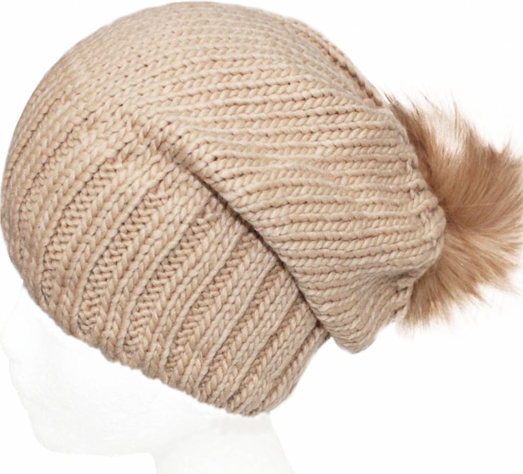 Gebreide Pomponmuts Beige Gebreide Pomponmuts Beige