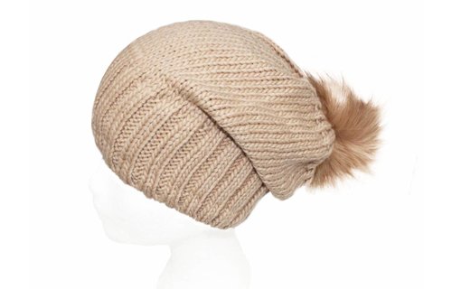 Gebreide Pomponmuts Beige Gebreide Pomponmuts Beige