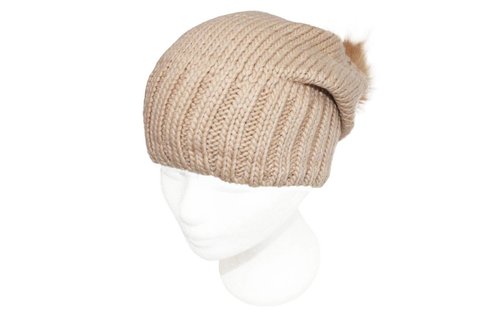 Gebreide Pomponmuts Beige Gebreide Pomponmuts Beige