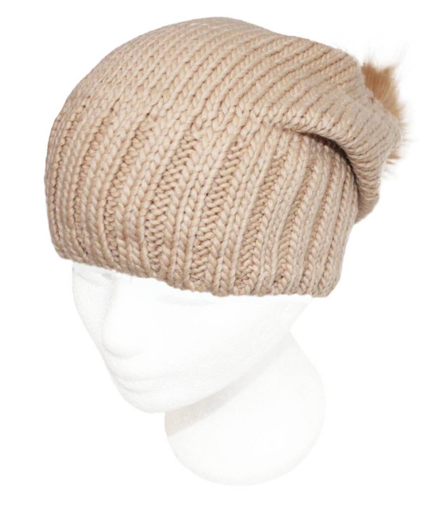 Gebreide Pomponmuts Beige Gebreide Pomponmuts Beige