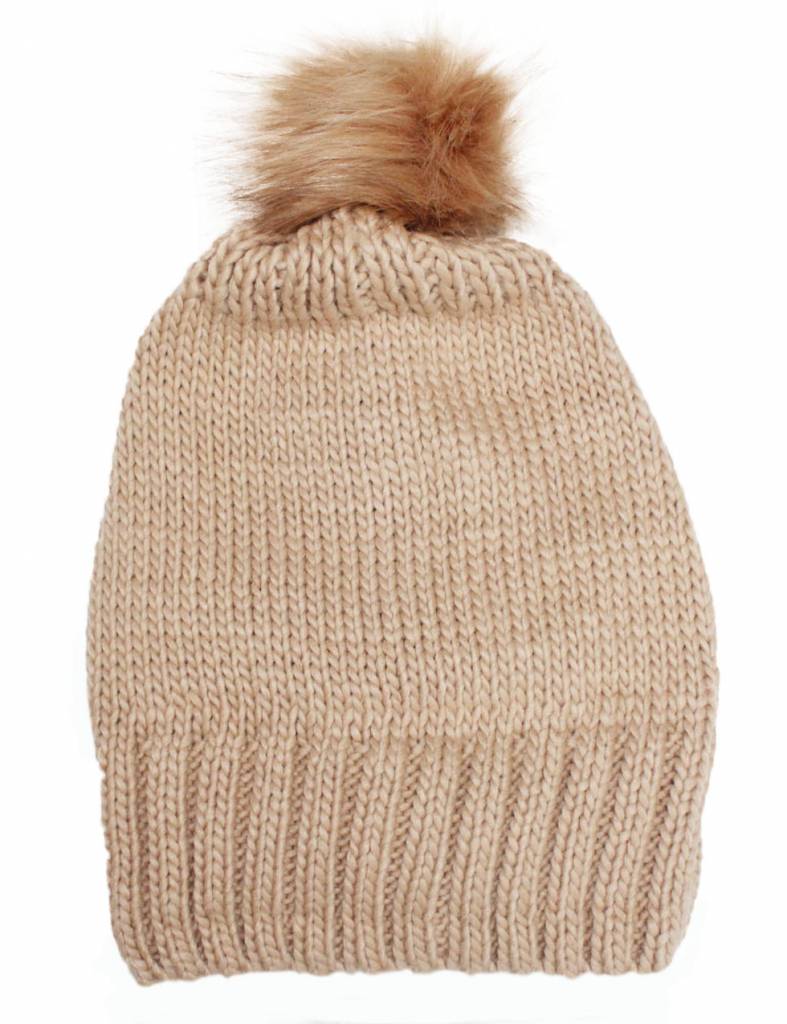 Gebreide Pomponmuts Beige Gebreide Pomponmuts Beige