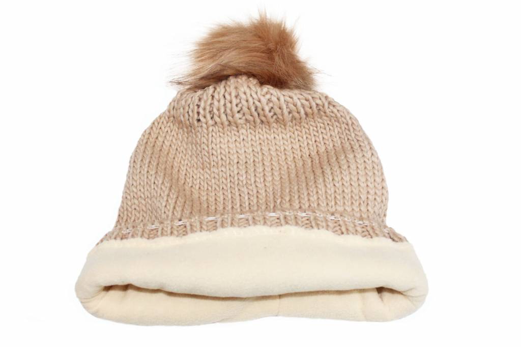 Gebreide Pomponmuts Beige Gebreide Pomponmuts Beige