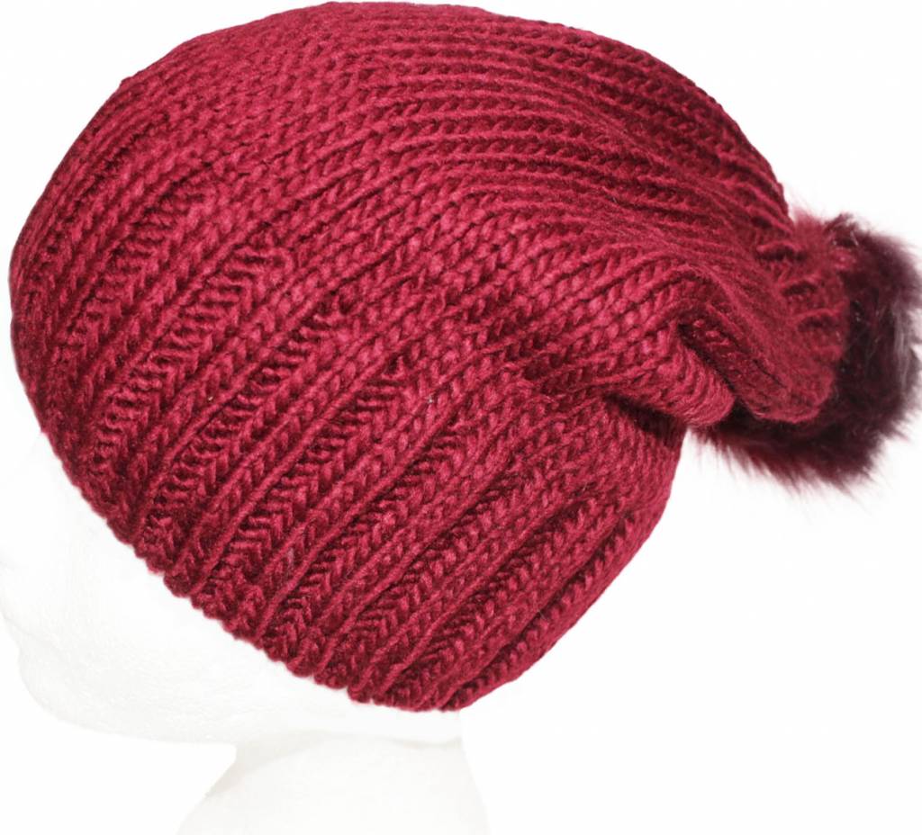 Gebreide Pomponmuts Burgundy