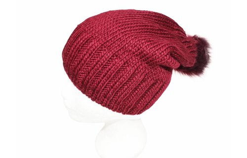 Gebreide Pomponmuts Burgundy