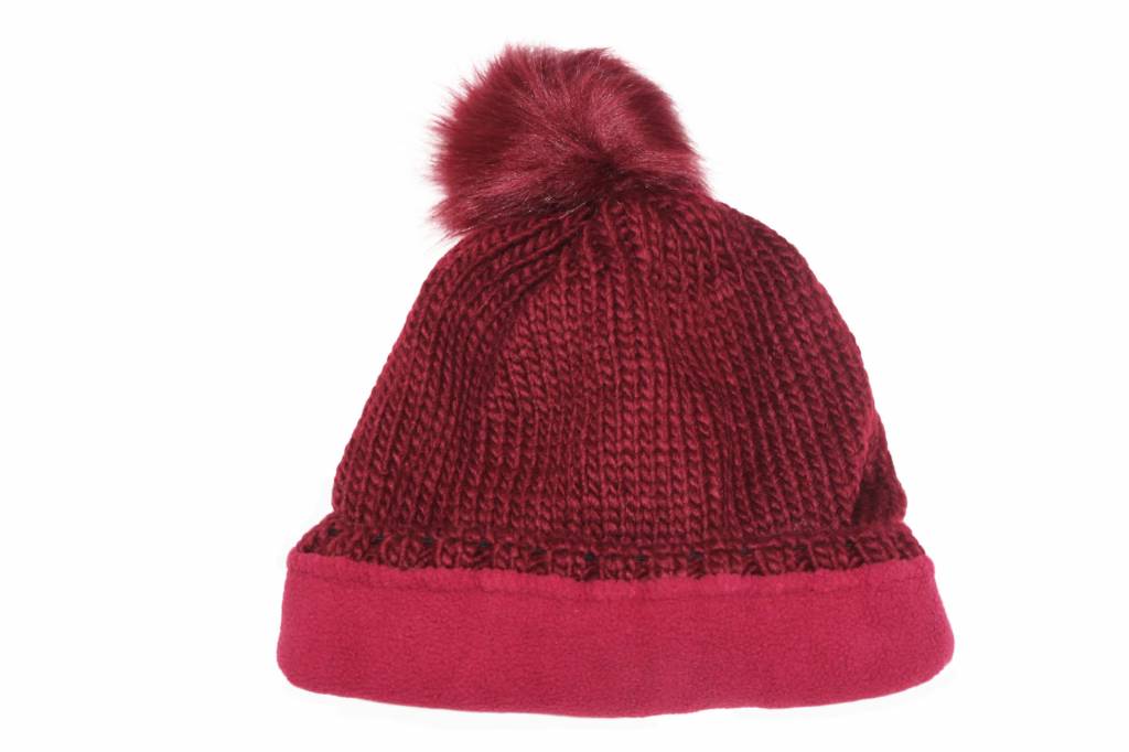 Gebreide Pomponmuts Burgundy Gebreide Pomponmuts Burgundy