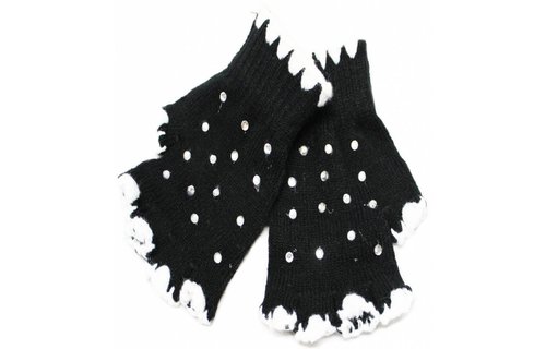 Vingerloze handschoenen met strass steentjes zwart/wit Vingerloze handschoenen met strass steentjes zwart/wit