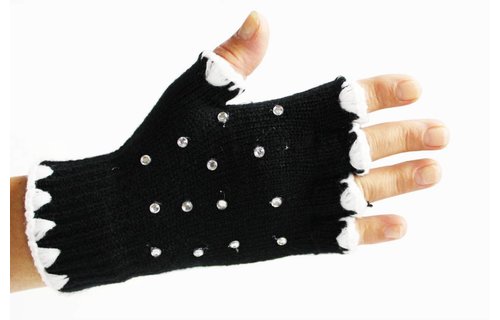 Vingerloze handschoenen met strass steentjes zwart/wit Vingerloze handschoenen met strass steentjes zwart/wit