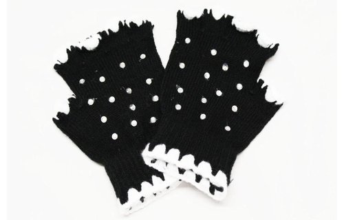 Vingerloze handschoenen met strass steentjes zwart/wit Vingerloze handschoenen met strass steentjes zwart/wit