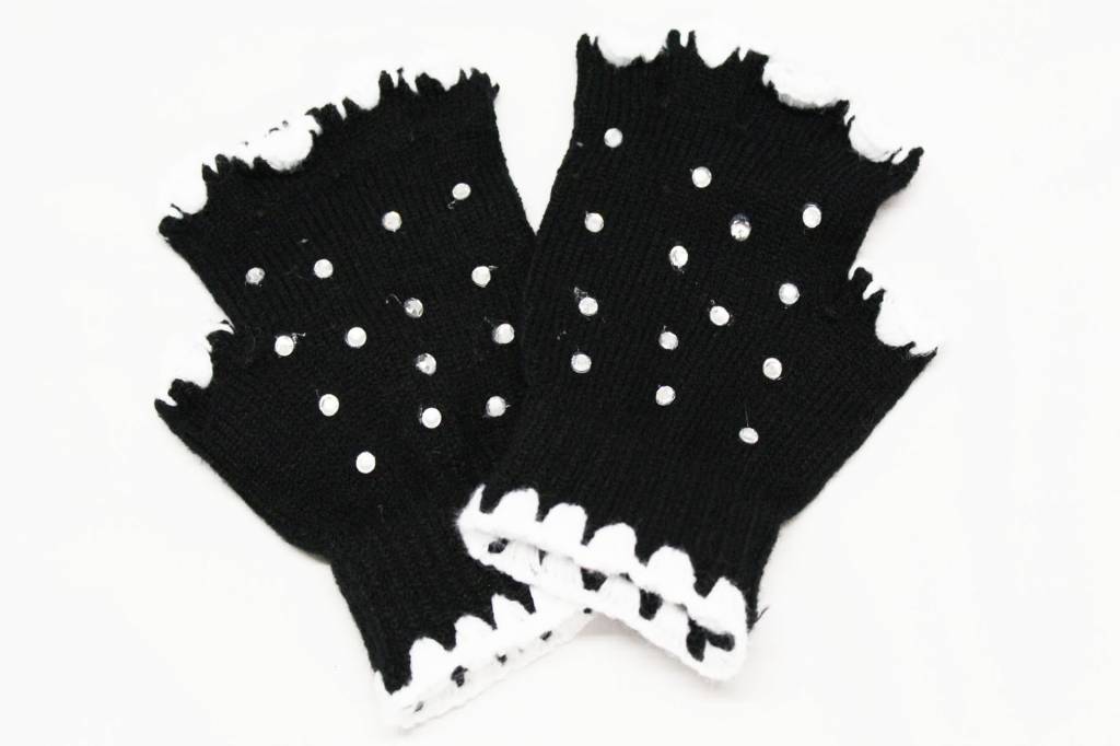 Vingerloze handschoenen met strass steentjes zwart/wit Vingerloze handschoenen met strass steentjes zwart/wit
