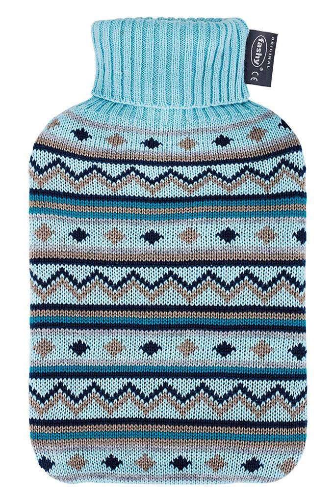 Warmwaterkruik 2 L . met gebreide hoes Mint groen