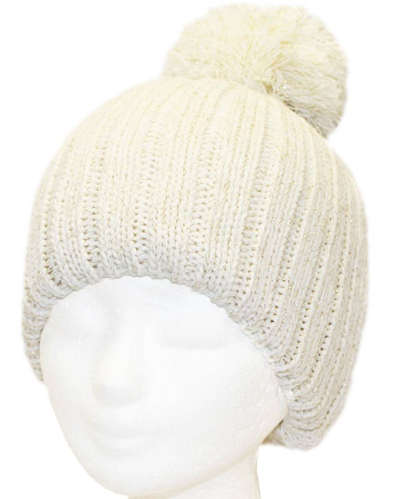 Gebreide Pomponmuts Lurex   verschillende kleuren Gebreide Pomponmuts Lurex   verschillende kleuren