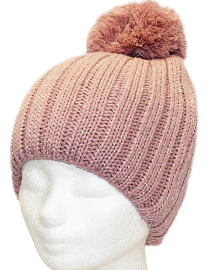 Gebreide Pomponmuts Lurex   verschillende kleuren Gebreide Pomponmuts Lurex   verschillende kleuren