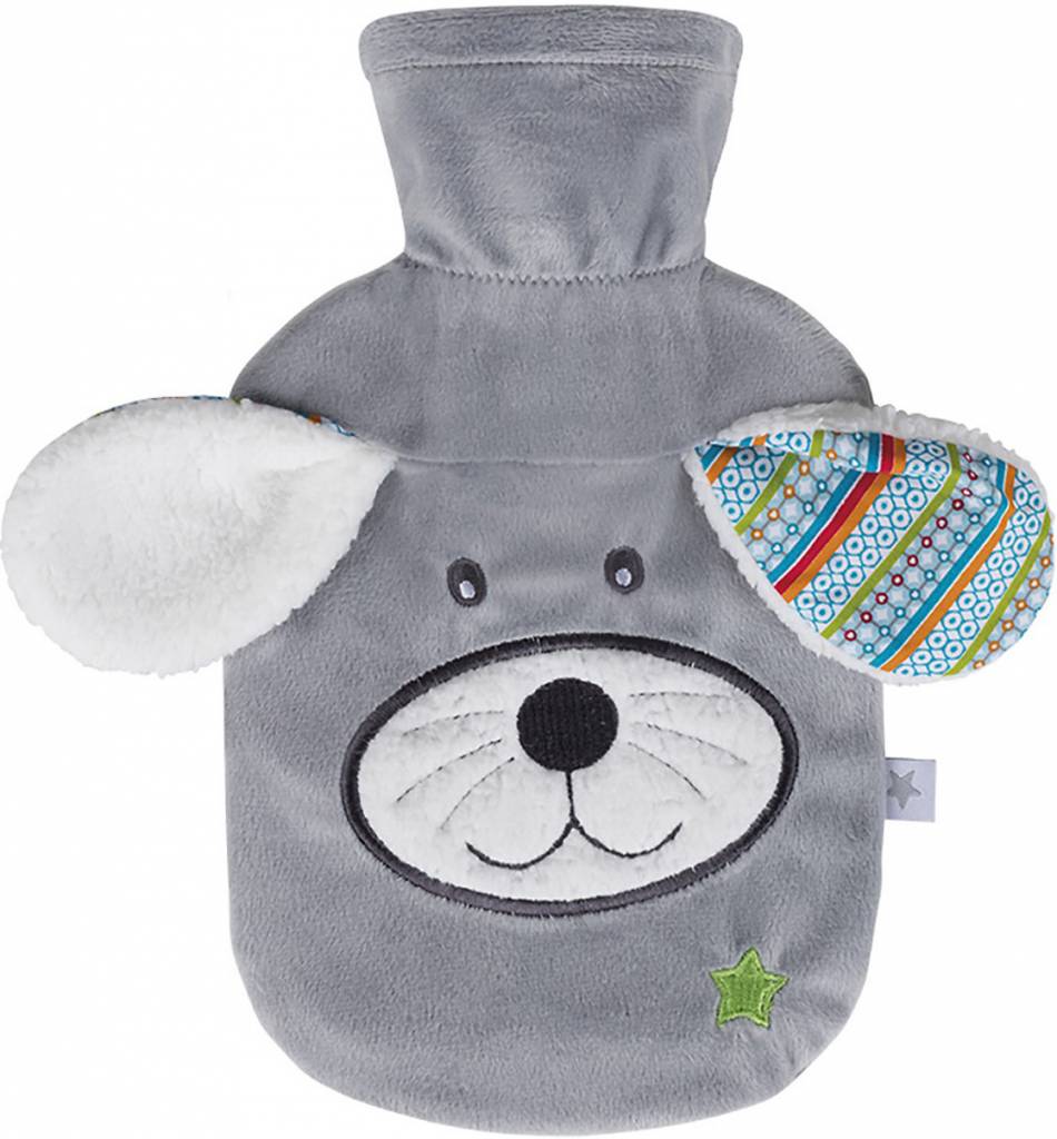 Warmwaterkruik 0,8 L. Dodo dog Velours grijs