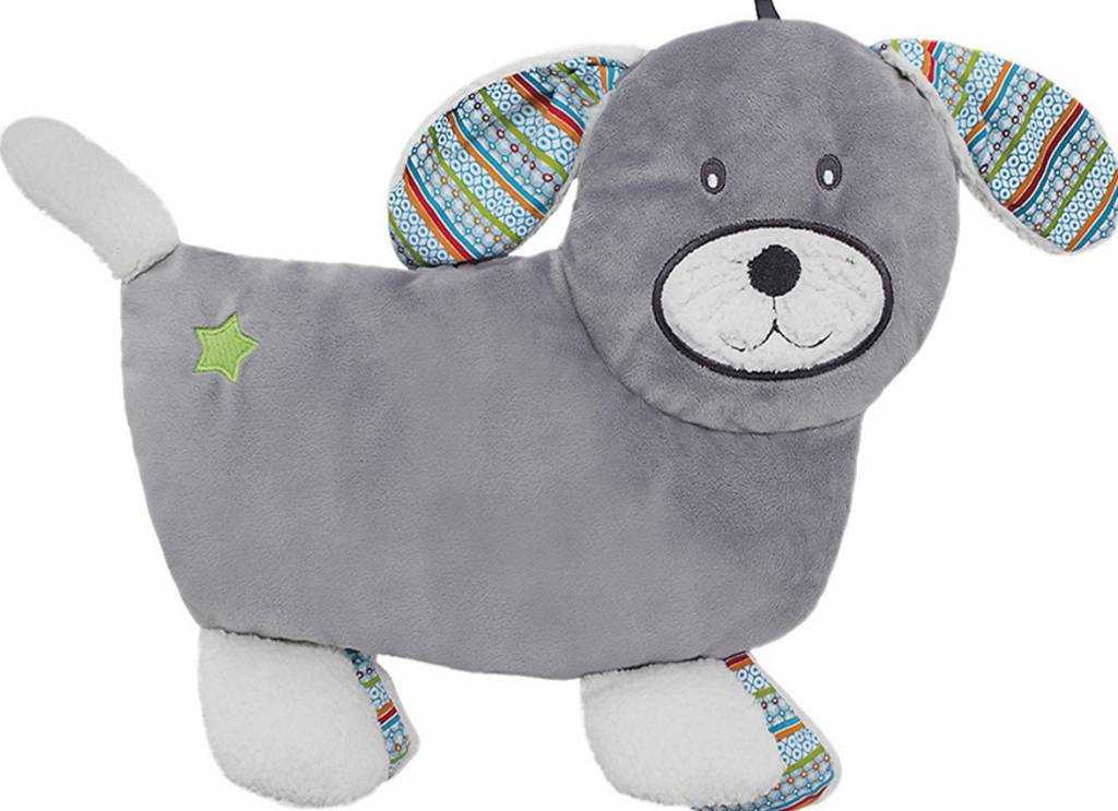 Warmteknuffel Dodo dog met kruik 0,8 L. Velours taupe 31x32 cm