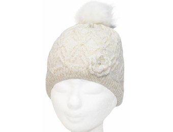 Meisjes Muts Lurex - fur pompon Ecru
