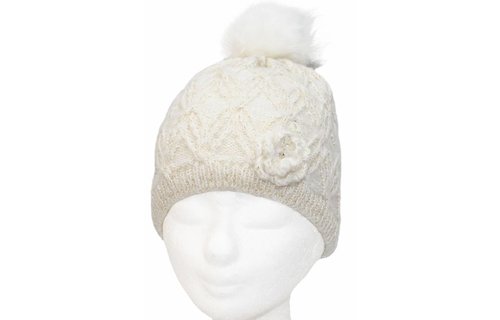 Meisjes Muts Lurex - fur pompon Ecru