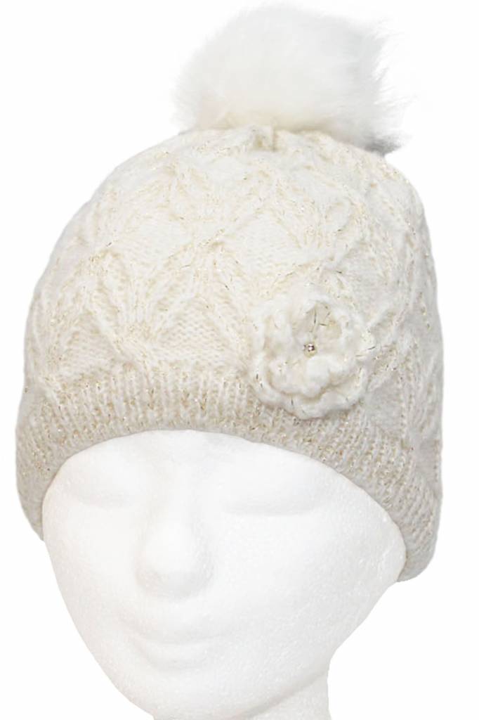 Meisjes Muts Lurex - fur pompon Ecru