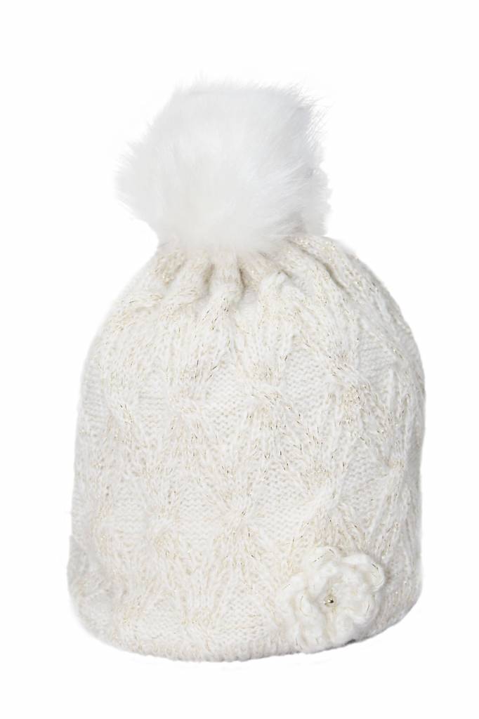Meisjes Muts Lurex - fur pompon Ecru