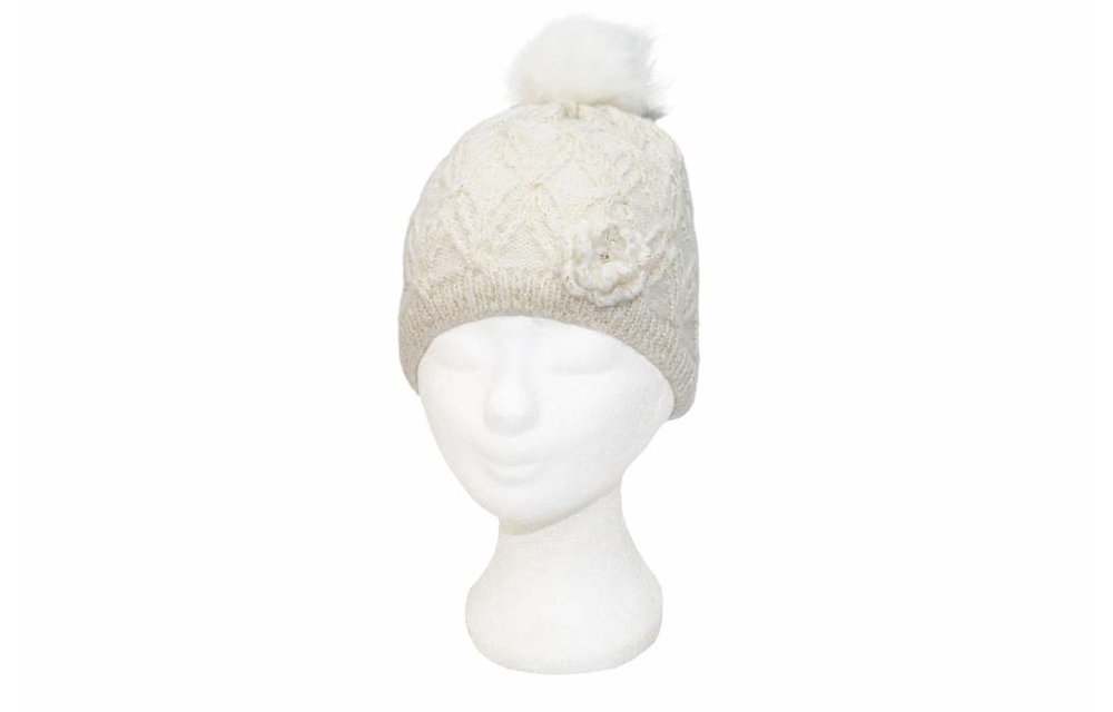 Meisjes Muts Lurex - fur pompon Ecru Meisjes Muts Lurex - fur pompon Ecru