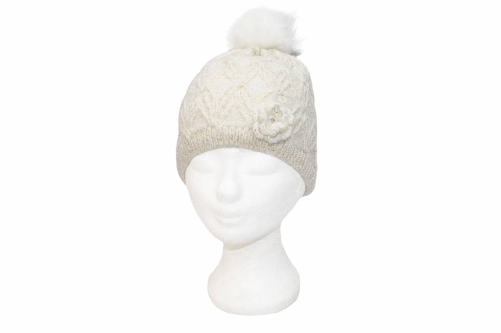 Meisjes Muts Lurex - fur pompon Ecru