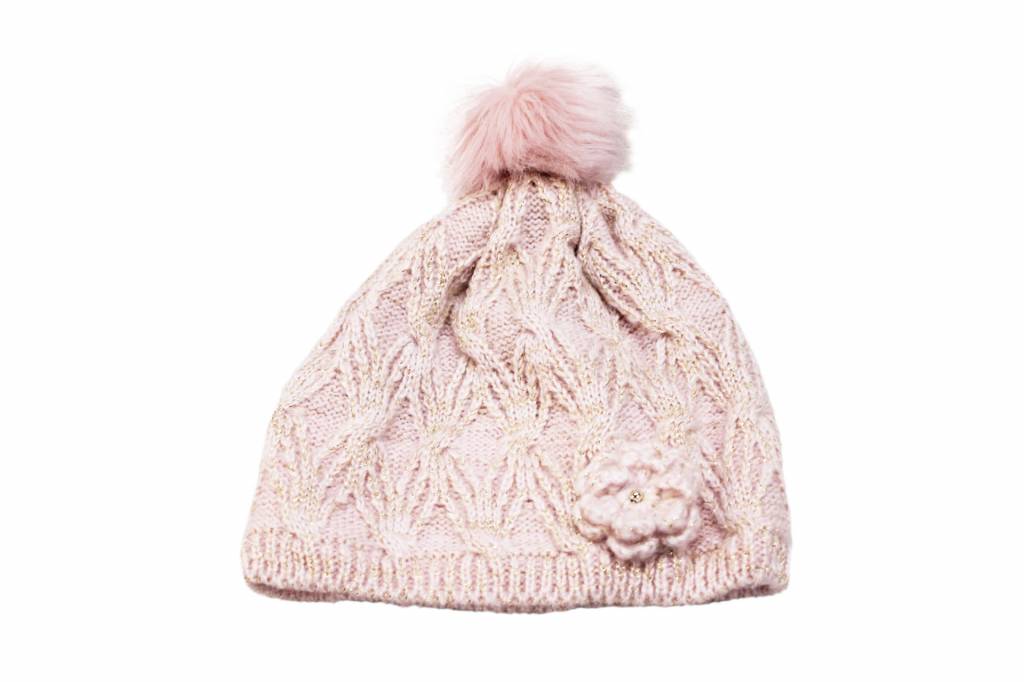 Meisjes Muts Lurex - fur pompon Roze