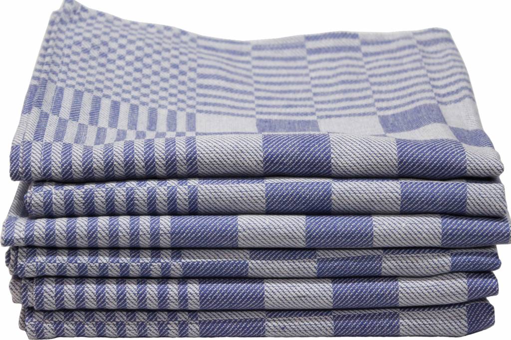 Theedoek Blokdoek 100% katoen 6 st. Blauw