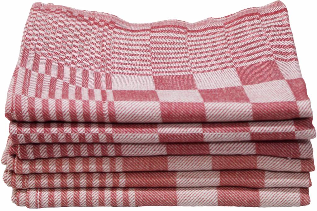 Theedoek Blokdoek 100% katoen 6 st. Rood