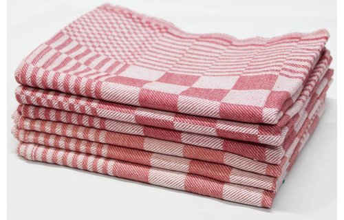 Theedoek Blokdoek 100% katoen 6 st. Rood