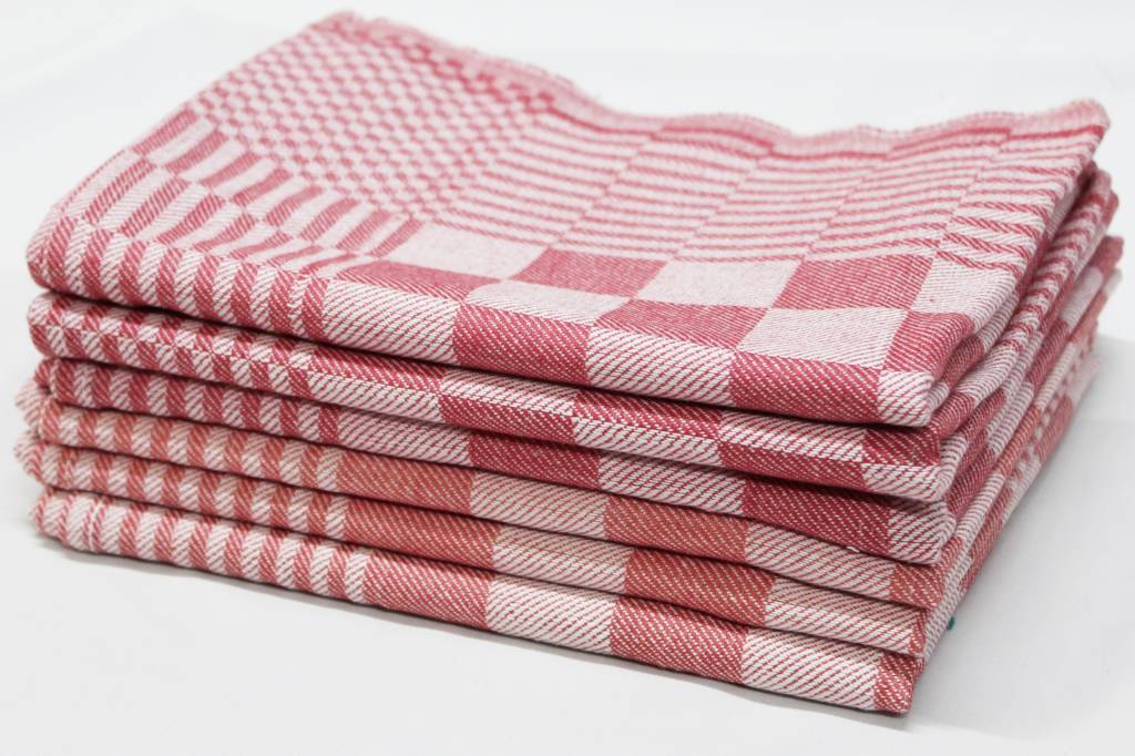 Theedoek Blokdoek 100% katoen 6 st. Rood