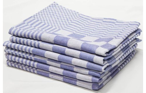 Theedoek Blokdoek 100% katoen 6 st. Blauw