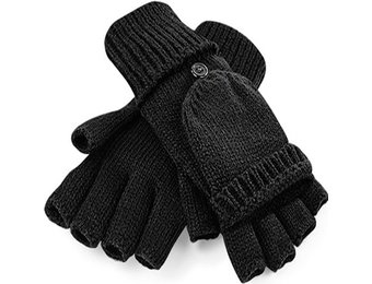 Gebreide Handschoenen zonder vingers met flap Zwart