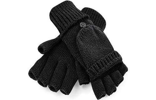 Gebreide Handschoenen zonder vingers met flap Zwart