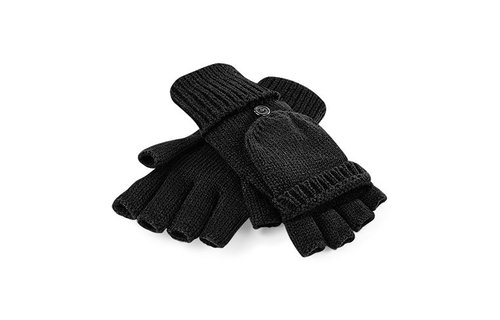 Gebreide Handschoenen zonder vingers met flap Zwart