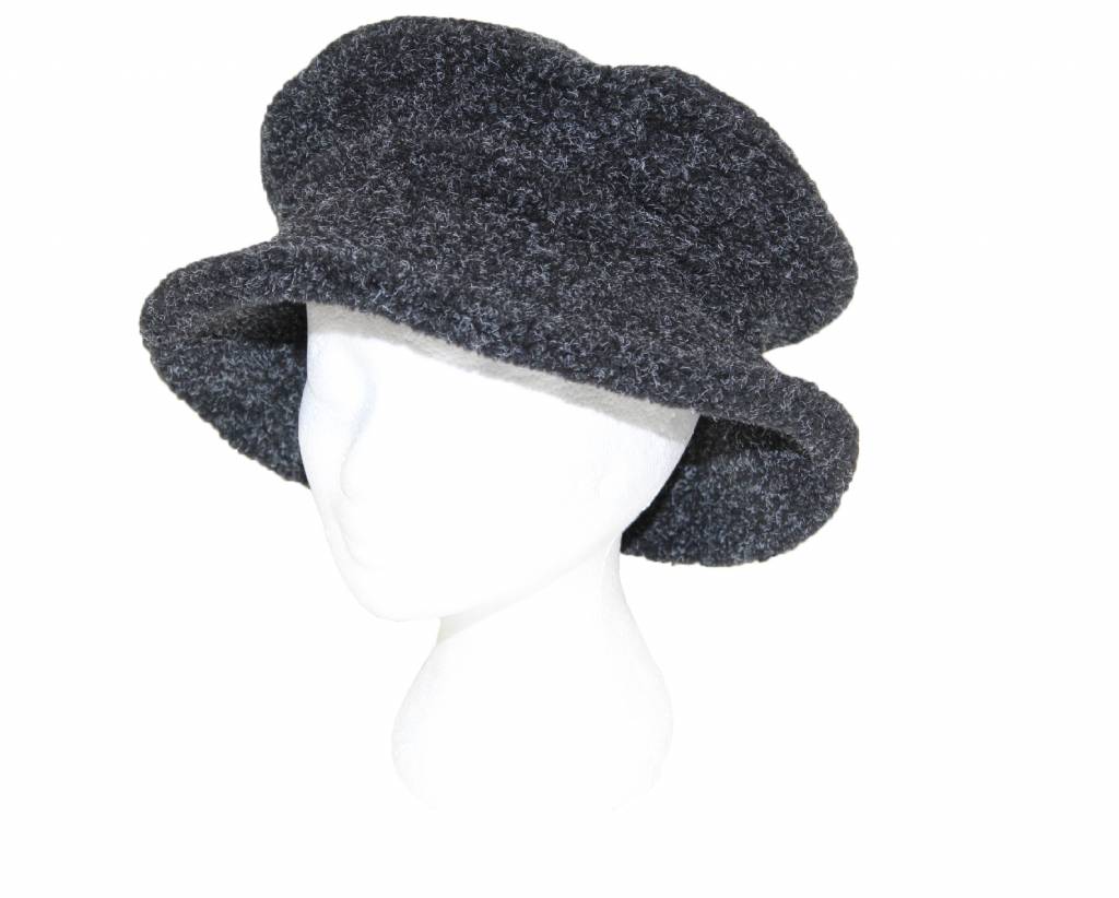 Dames Hoedje Teddy / Fleece Zwart - Grijs gespikkeld