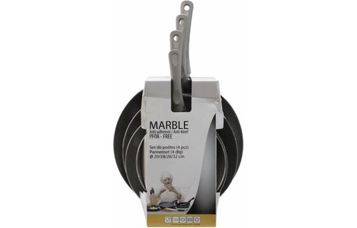 Pannenset 4-delig  Marble 20-24-28-32 cm.