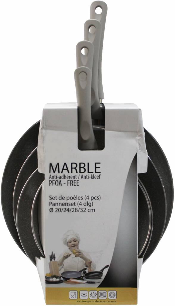 Pannenset 4-delig  Marble 20-24-28-32 cm.