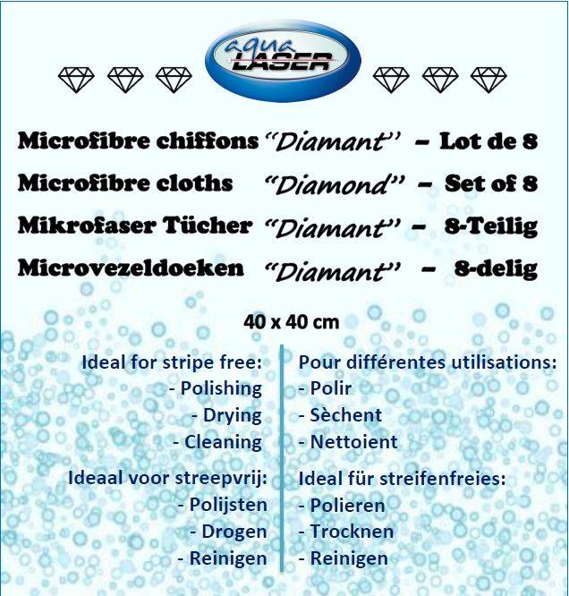 Microvezeldoeken "Diamant" 40x40 cm.  8-delig