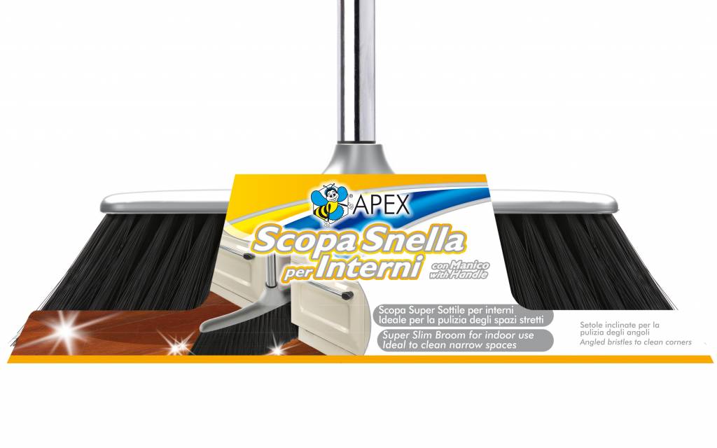 Smalle zachte binnen bezem met telescoopsteel Smalle zachte binnen bezem met telescoopsteel