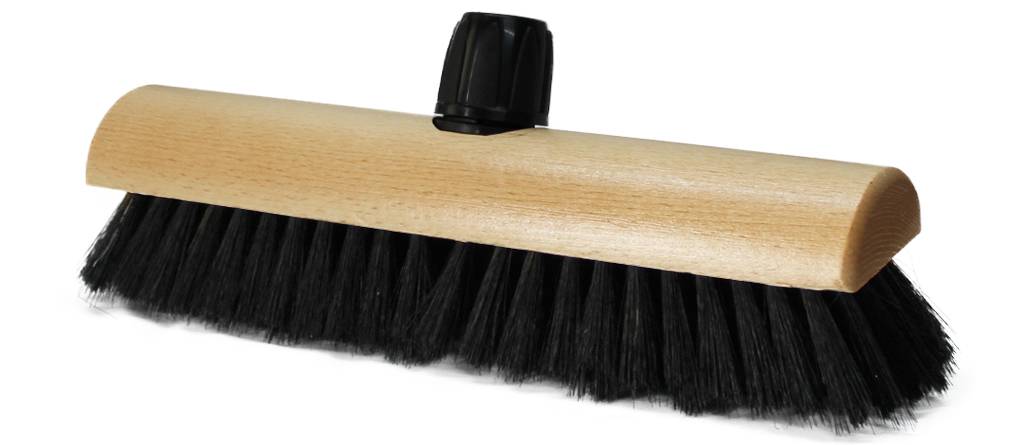 Kamerveger gelakt hout 30 cm met steelhouder  - Zwart gemengd haar