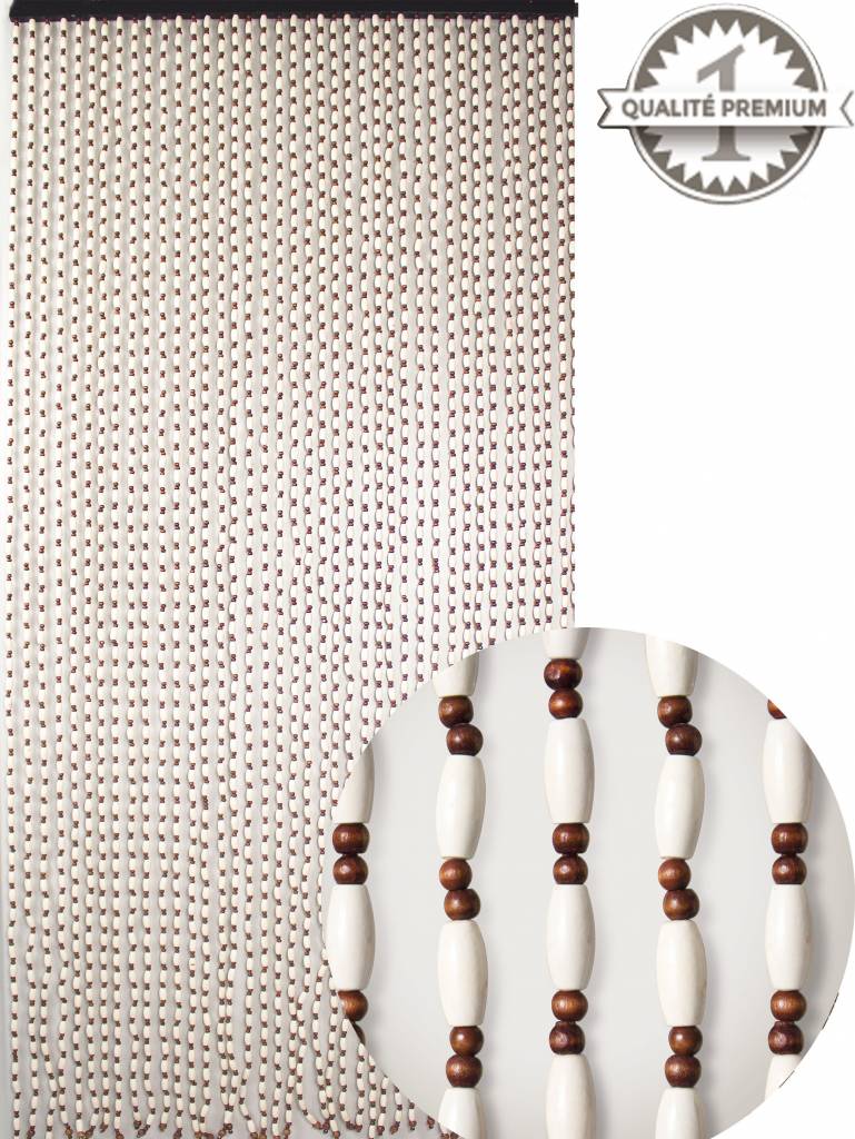 Kralengordijn  houten parels wit/bruin  90x220 cm