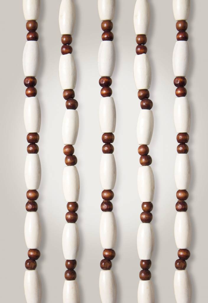 Kralengordijn  houten parels wit/bruin  90x220 cm