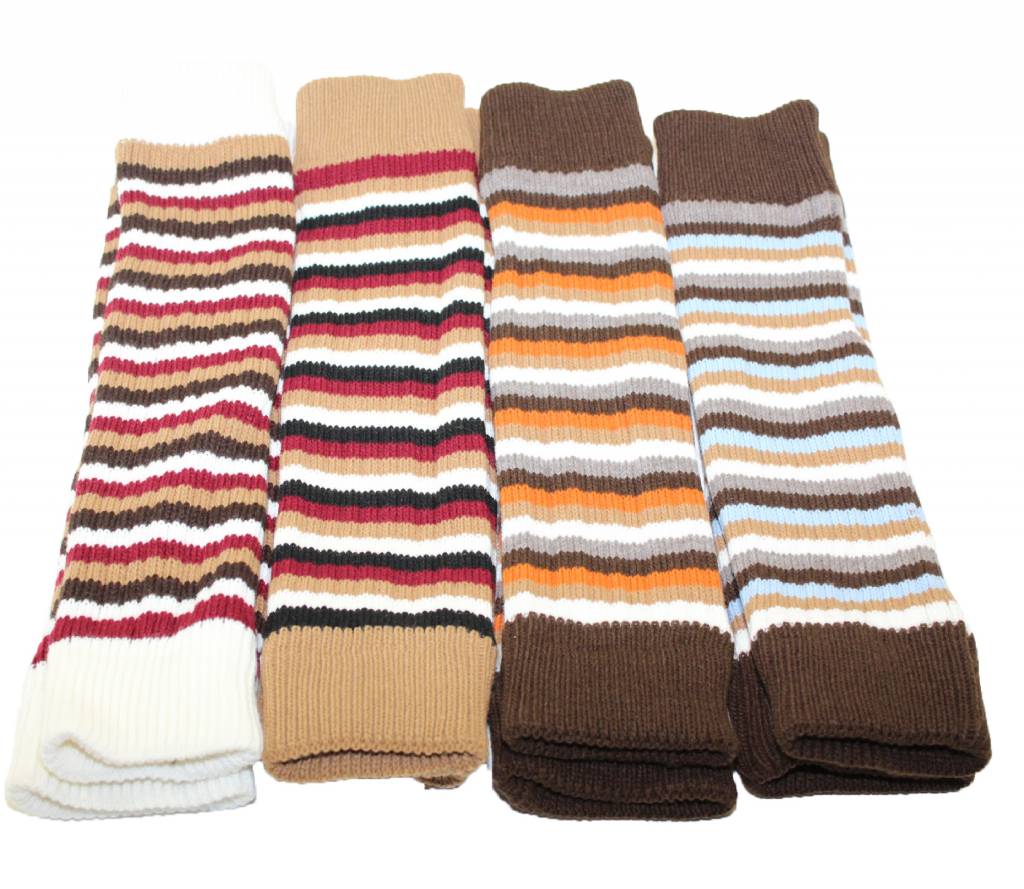 Beenwarmers streep. Dik gebreid in verschillende kleuren