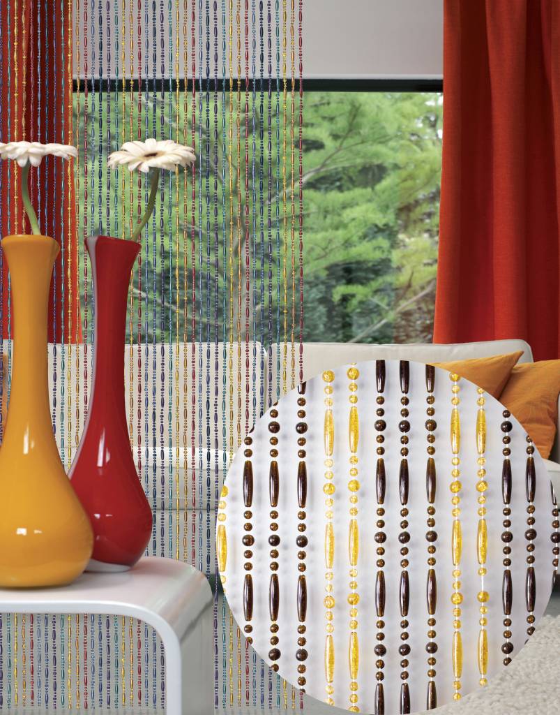 Kralengordijn  "Olivia" amber/honing transparant   90x220 cm