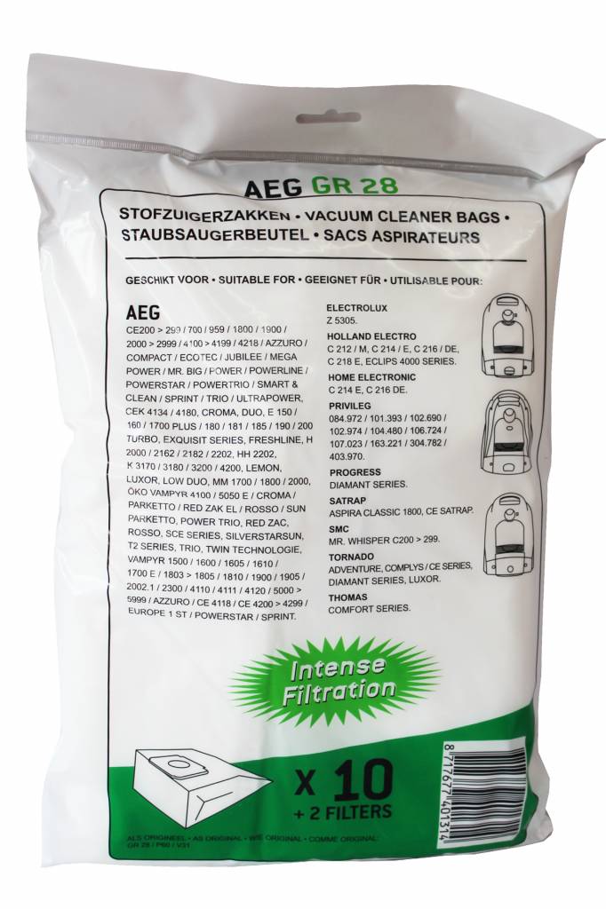 AEG Gr 28 / 5000 serie, intense filtration, kunststof aansluiting, Stofzuigerzakken AEG Gr 28 / 5000 serie, intense filtration, kunststof aansluiting, Stofzuigerzakken