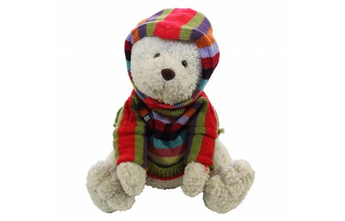 Rugzakje Beer wit met kap Multy color